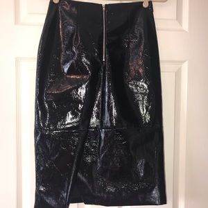Black patent midi asymmetrical skirt